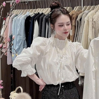 Áo Sơ Mi New (Ko kèm Dây) Cổ Bèo Tay Ôm Dáng Oversize