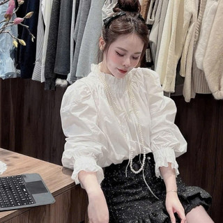 Áo Sơ Mi New (Ko kèm Dây) Cổ Bèo Tay Ôm Dáng Oversize