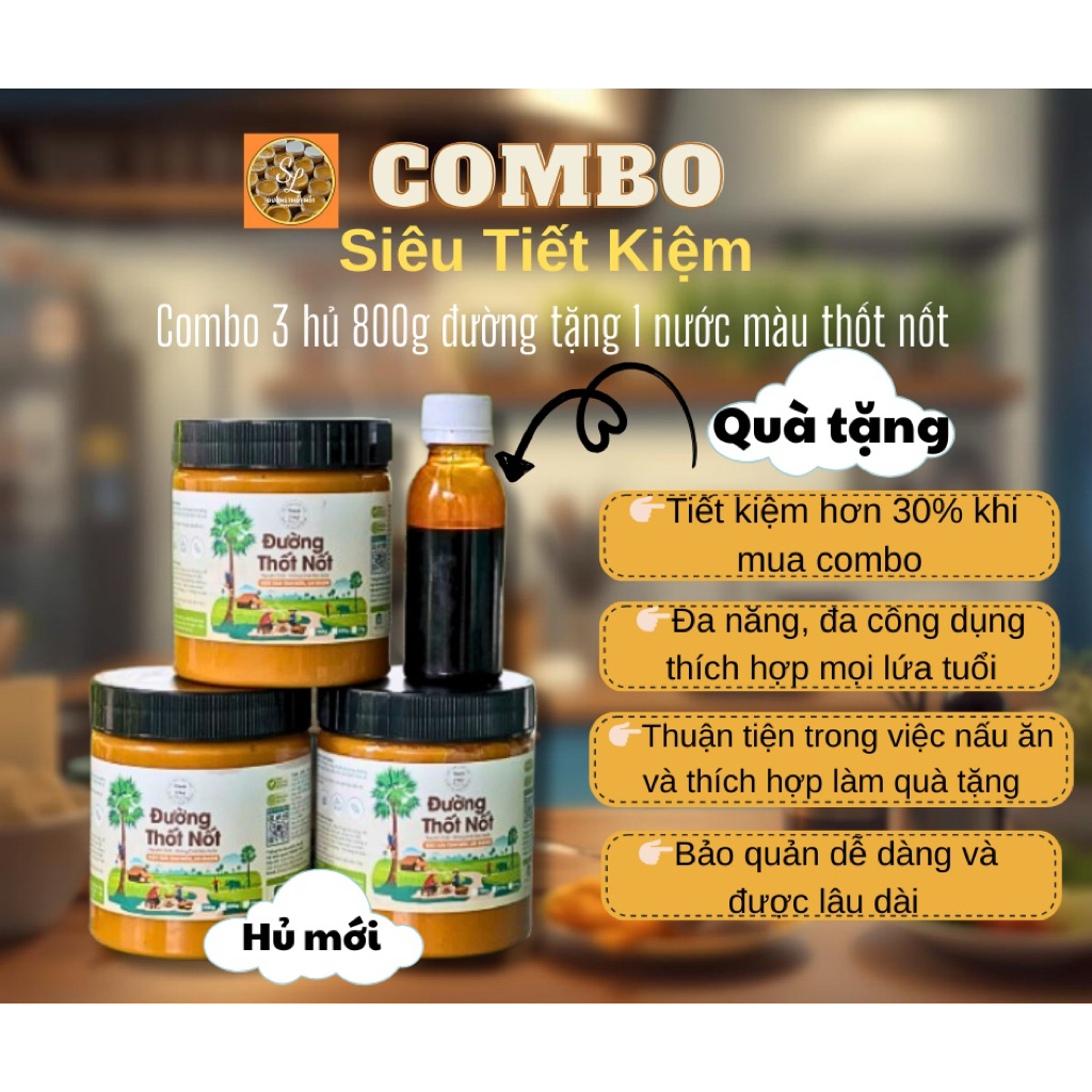 Đường Thốt Nốt Nguyên Chất – Combo 3 Hũ (800g/Hũ) - Dẻo Mềm, Đặc Sản An Giang