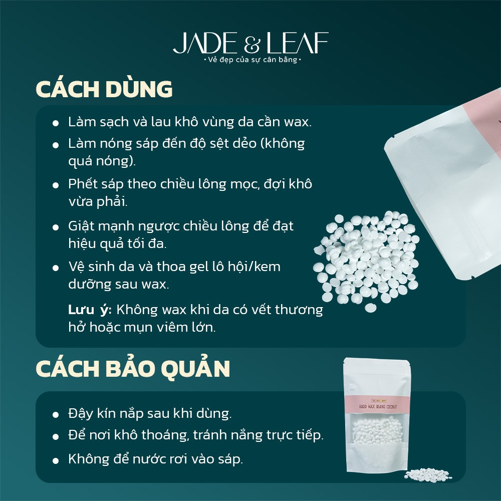 Sáp Wax Lông Nóng Dừa Sữa Jade&Leaf, Loại Cao Cấp Không Vụn Siêu Bám Lông Tặng Kèm Que Wax