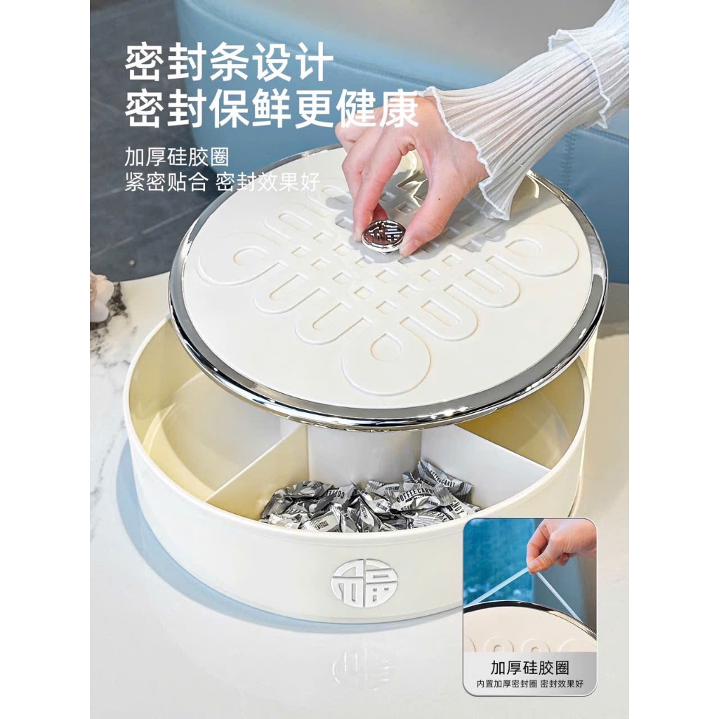 Hộp Đựng Bánh Kẹo 2 Tầng Nắp Nơ Trong Suốt – Khay Đựng Mứt, Trái Cây Sấy Sang Trọng