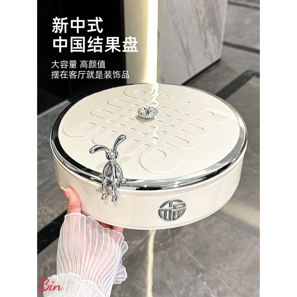 Hộp Đựng Bánh Kẹo 2 Tầng Nắp Nơ Trong Suốt – Khay Đựng Mứt, Trái Cây Sấy Sang Trọng