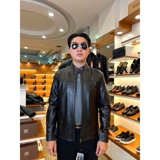 Áo da nam, áo da thật cao cấp Fttleather Racer Jacket Da Bò Cổ Trụ Viền Ngang Ngực - AD204