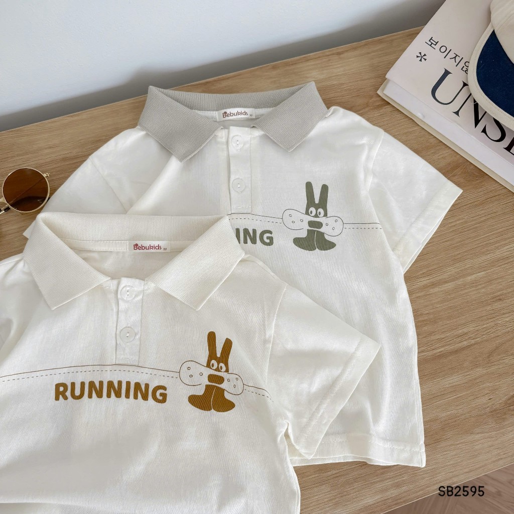 Set polo cộc tay Running Bebukids chất liệu cotton phối quần da cá cho bé trai 8-21kg