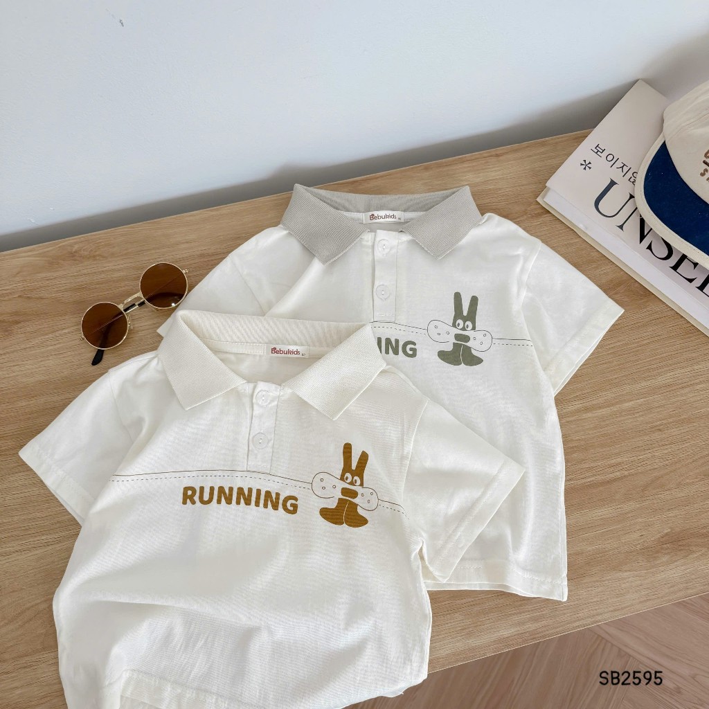 Set polo cộc tay Running Bebukids chất liệu cotton phối quần da cá cho bé trai 8-21kg