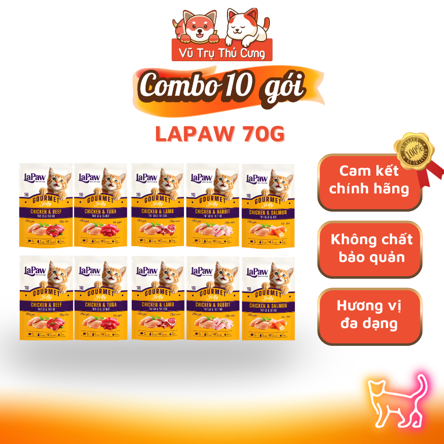Combo 10 Gói Pate Cho Mèo Từ Thịt Gà Lapaw Gói 70g