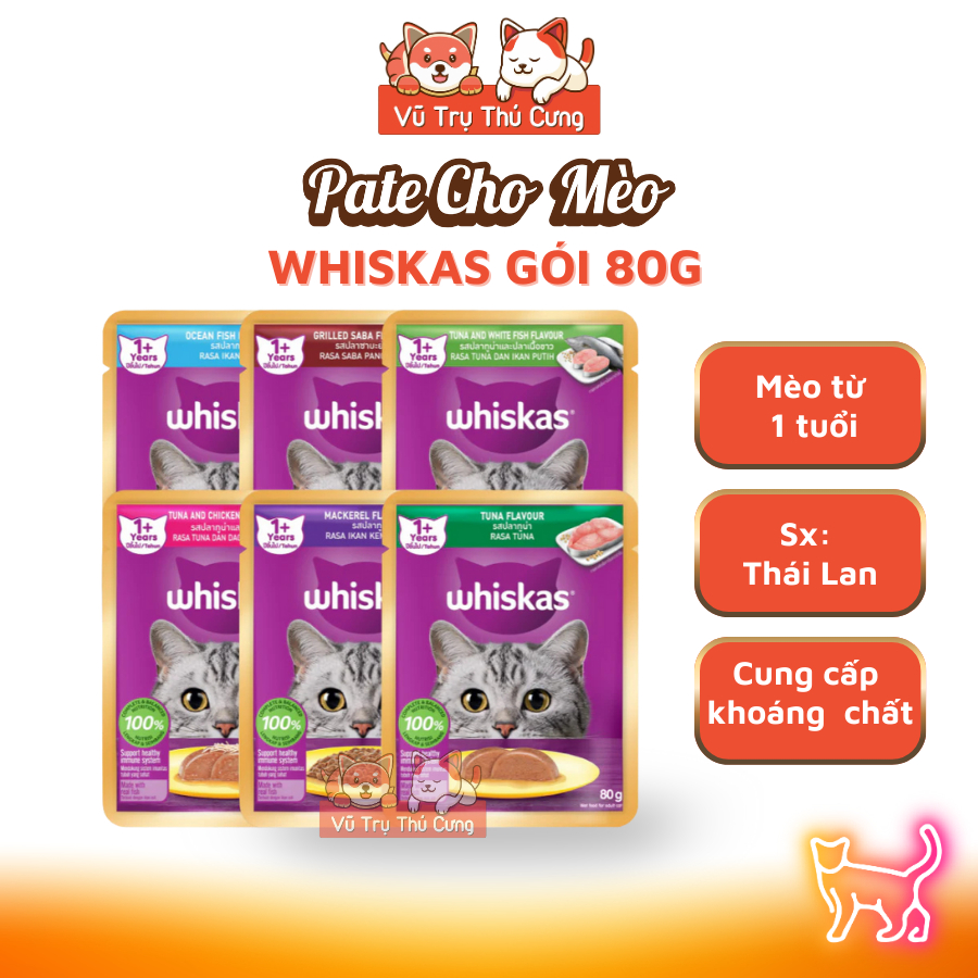 Pate Whiskas Adult dạng Gói dành cho Mèo Trưởng Thành trên 12 tháng