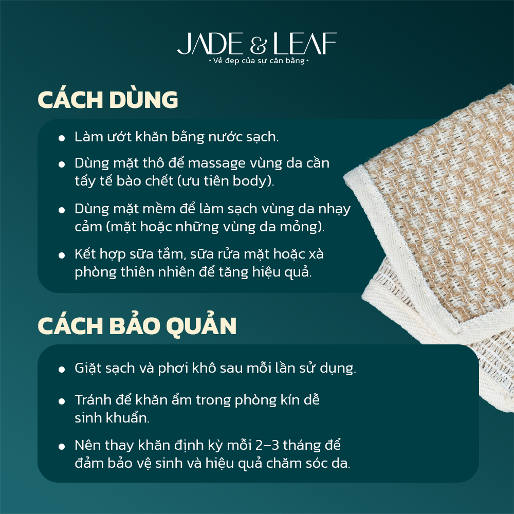 Khăn Tẩy Tế Bào Chết Jade&Leaf, Mặt Và Body 2in1, Từ Sợi Vỏ Cây Thiên Nhiên, An Toàn, Lành Tính
