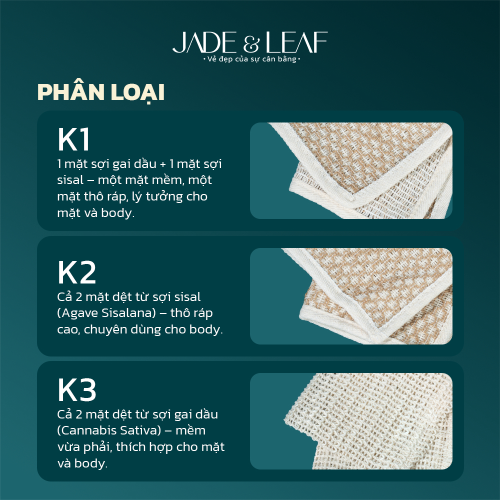 Khăn Tẩy Tế Bào Chết Jade&Leaf, Mặt Và Body 2in1, Từ Sợi Vỏ Cây Thiên Nhiên, An Toàn, Lành Tính