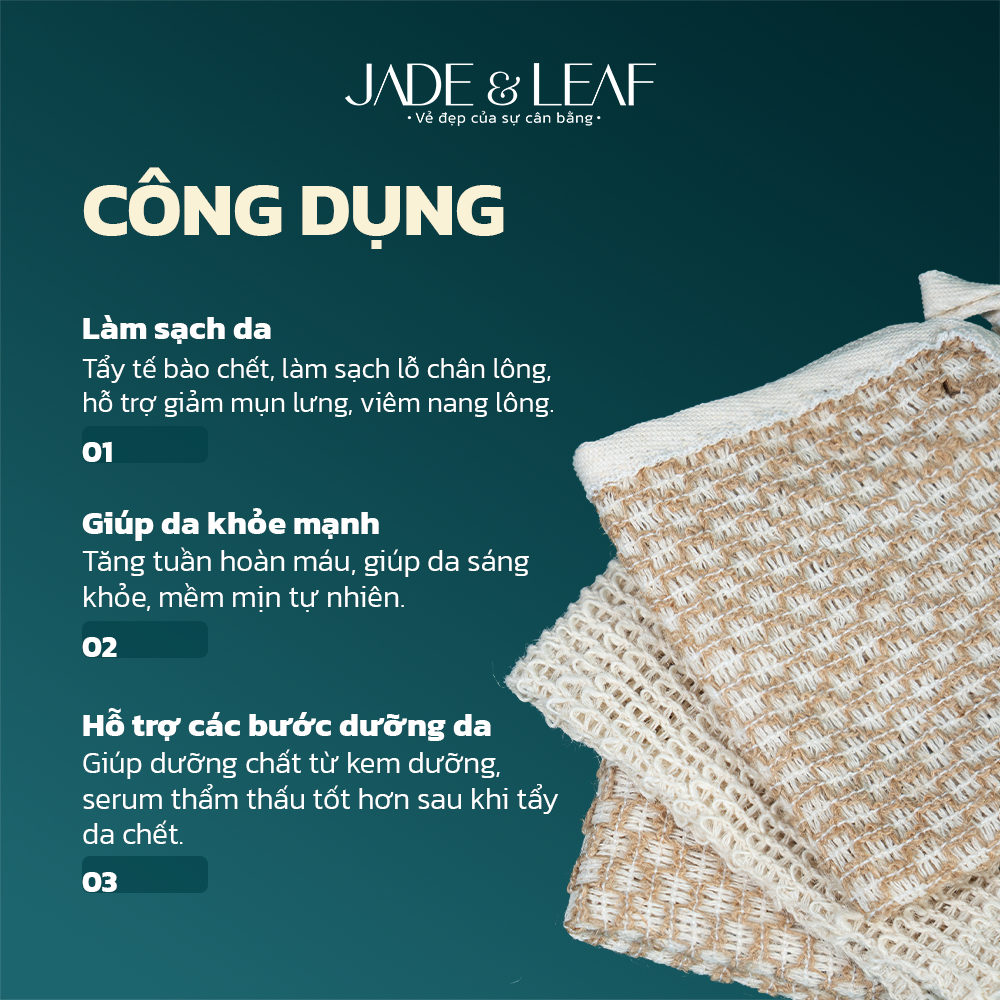 Khăn Tẩy Tế Bào Chết Jade&Leaf, Mặt Và Body 2in1, Từ Sợi Vỏ Cây Thiên Nhiên, An Toàn, Lành Tính
