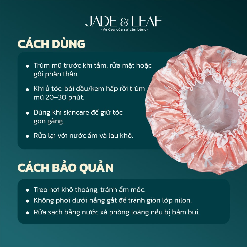 Mũ Tắm Trùm Đầu Jade&Leaf Cao Cấp, 2 Lớp Chống Nước Tốt Dùng Chùm Khi Tắm Ủ Tóc Oil Skincare