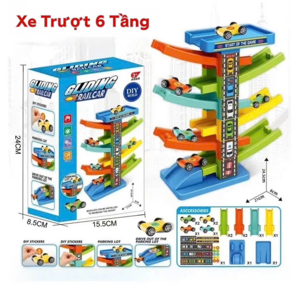 Đồ Chơi Ô Tô Cầu Trượt Tháp Xe Trượt Ziczac 6-10 Tầng Đồ Chơi Rèn Luyện Trí Tuệ Cho Bé