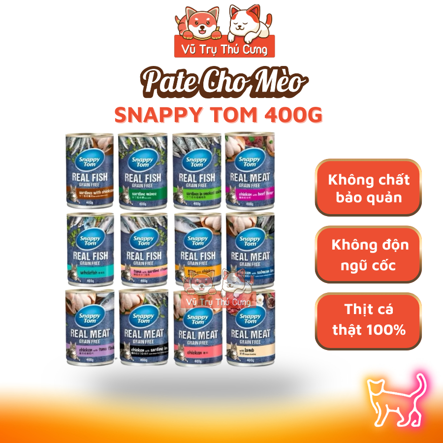 Pate Cho Mèo Snappy Tom Lon 400g, Đủ Hương Vị