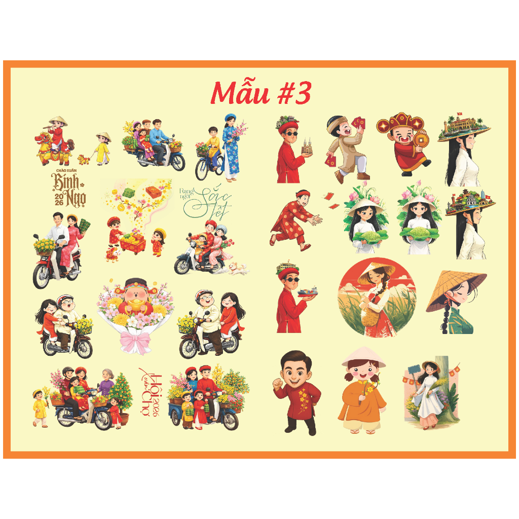 Tem Dán Sticker Tết 2026 Nổi 3D – Dán Nhiều Chất Liệu, Chống Nước, Siêu Bền