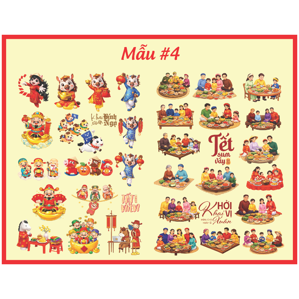 Tem Dán Sticker Tết 2026 Nổi 3D – Dán Nhiều Chất Liệu, Chống Nước, Siêu Bền