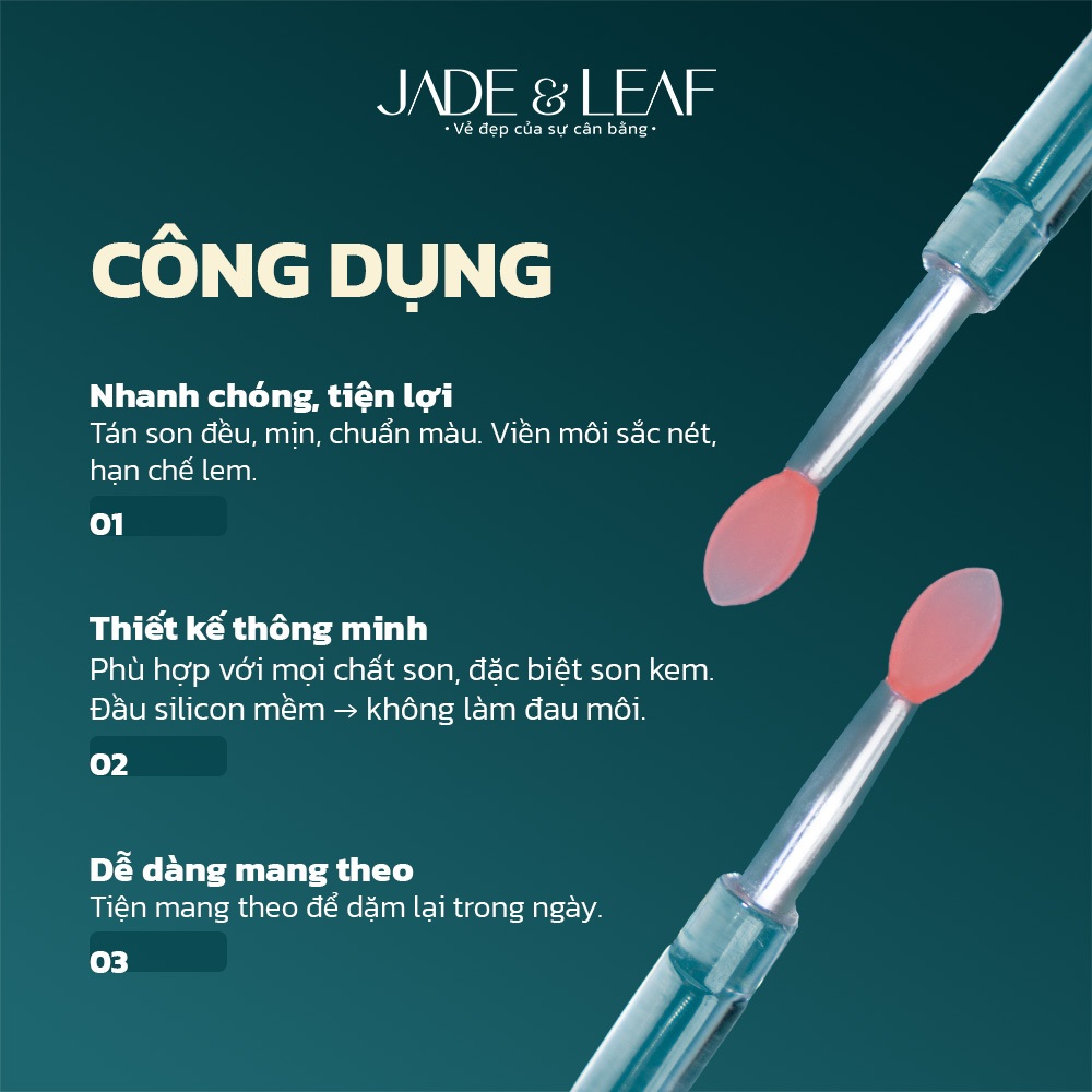 Cọ Tô Son Môi Silicon Jade&Leaf, Thiết Kế Sang Trọng Cán Dài Silicon Tiện Lợi An Toàn Thân Thiện