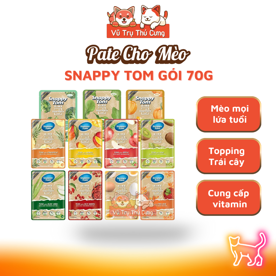 Pate Cho Mèo Snappy Tom Mix Trái Cây và Rau Củ 70g