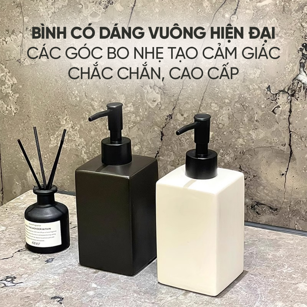 Bình Sứ Đựng Nước Rửa Tay, Sữa Tắm, Dầu Gội Cho Khách Sạn, Nhà Nghỉ 360ml