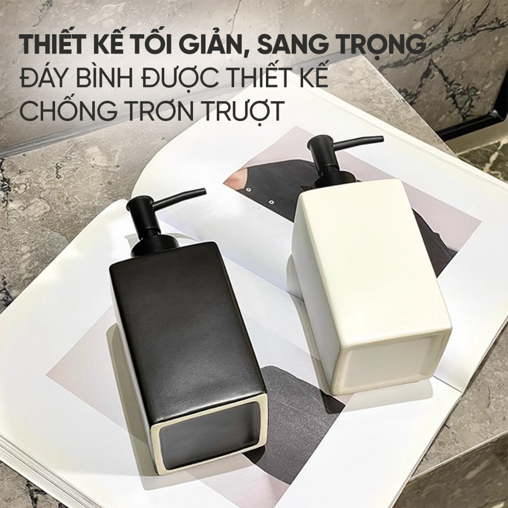 Bình Sứ Đựng Nước Rửa Tay, Sữa Tắm, Dầu Gội Cho Khách Sạn, Nhà Nghỉ 360ml