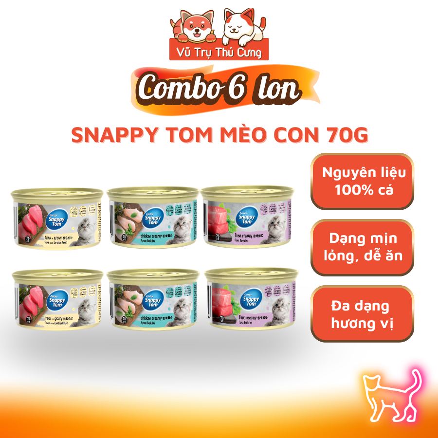 Combo 6 lon Pate Snappy Tom Kitten dành cho Mèo Con Creamy 70g