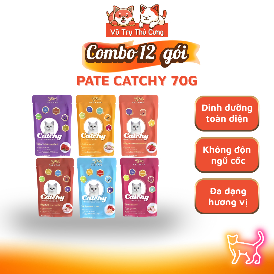 (Combo 12 Gói) Pate Catchy Cho Mèo Từ Thịt Thật 70g