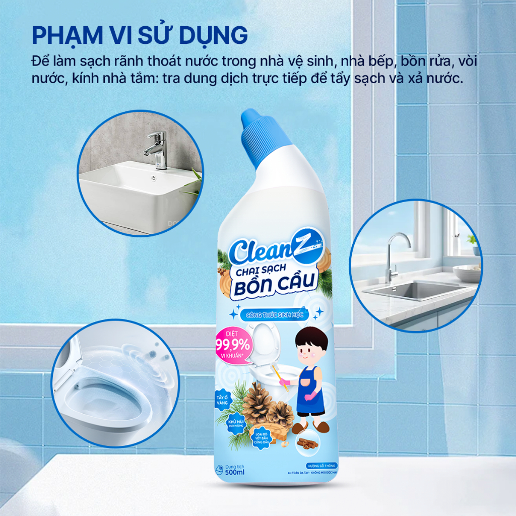 Chai sạch bồn cầu CleanZ Tẩy sạch bồn cầu diệt khuẩn hương đào, hương gỗ thông - 500ml