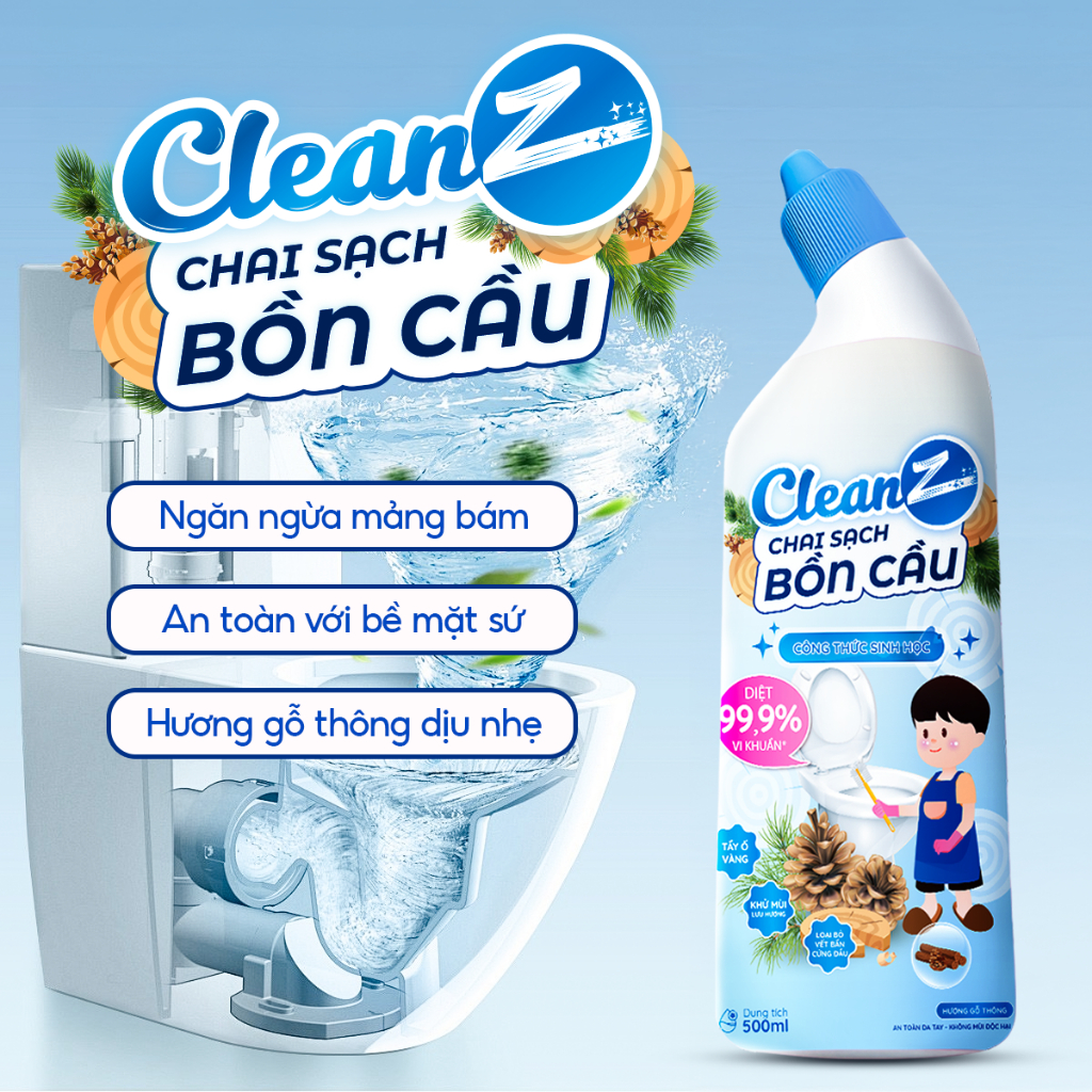 Chai sạch bồn cầu CleanZ Tẩy sạch bồn cầu diệt khuẩn hương đào, hương gỗ thông - 500ml