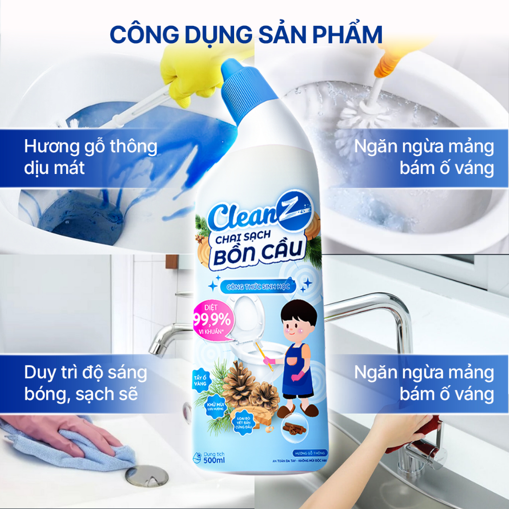 Chai sạch bồn cầu CleanZ Tẩy sạch bồn cầu diệt khuẩn hương đào, hương gỗ thông - 500ml
