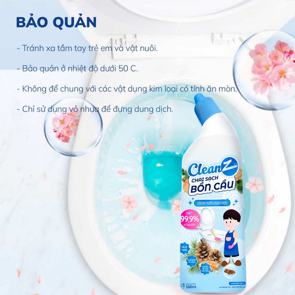 Chai sạch bồn cầu CleanZ Tẩy sạch bồn cầu diệt khuẩn hương đào, hương gỗ thông - 500ml