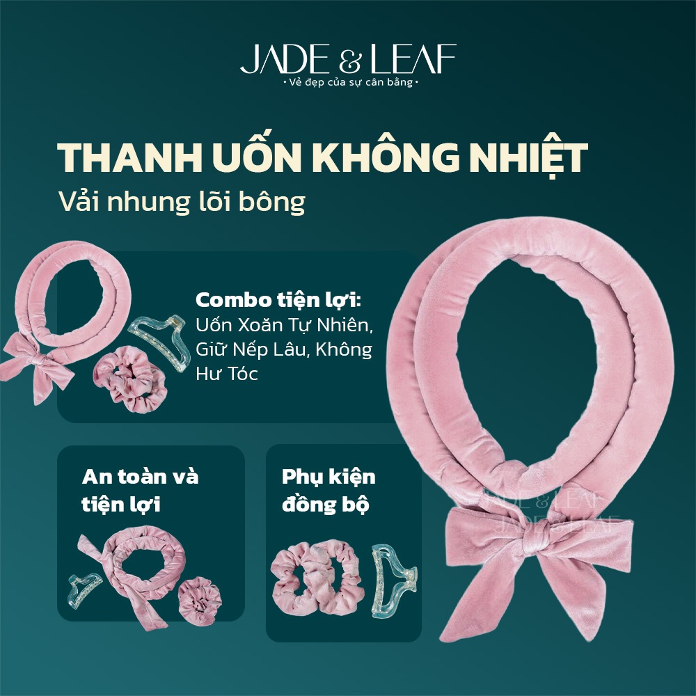 Thanh Uốn Tóc Không Nhiệt Lõi Cao Su Vải Nhung Jade&Leaf Gợn Sóng Mềm Combo Lô Quấn 4 Món Dễ Sử Dụng