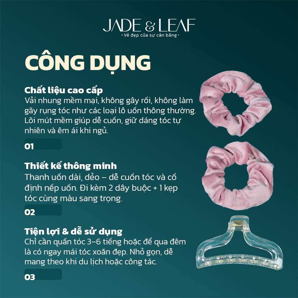 Thanh Uốn Tóc Không Nhiệt Lõi Cao Su Vải Nhung Jade&Leaf Gợn Sóng Mềm Combo Lô Quấn 4 Món Dễ Sử Dụng