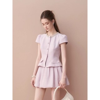 Set đồ nữ áo tay phồng cổ đính ngọc trai + chân váy bí HB.Studio S89