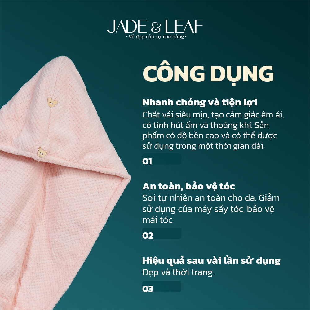 Khăn Quấn Ủ Tóc Jade&Leaf Cao Cấp 2 Lớp, Nhanh Khô Chất Microfiber Siêu Thấm Hút, Siêu Dày