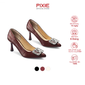 Giày Cao Gót Nữ 8cm Chất Da Satin Phối Khóa Đá Thời Trang Pixie H438