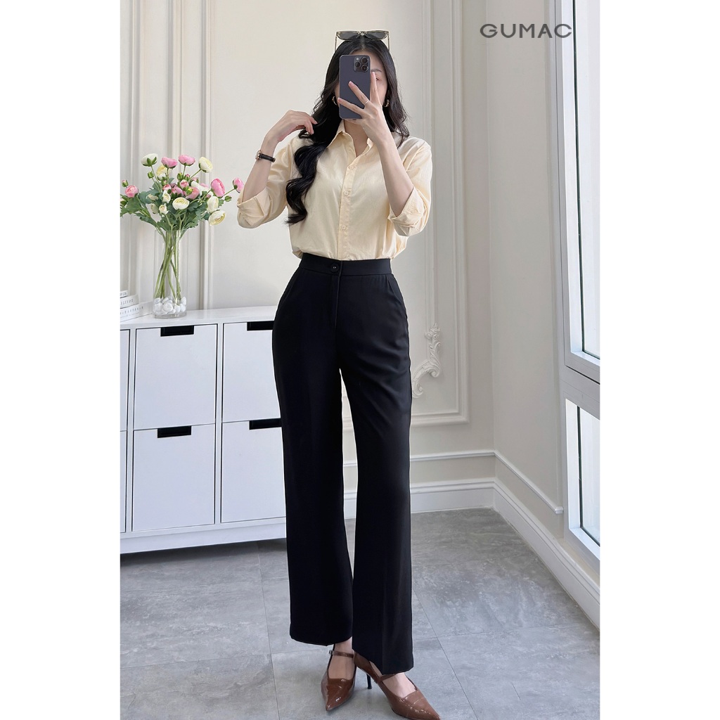 [SALE] Áo sơ mi nữ Gmorning - GUMAC tay dài rộng thêu chữ sau áo si xịn thoáng mát  YAE12085