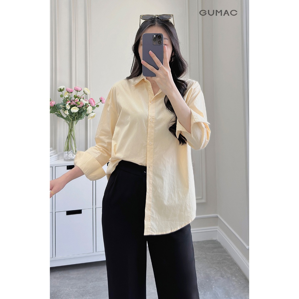 Áo Sơ Mi Nữ Tay Dài GMORNING - GUMAC Form Rộng Thêu Chữ Chất Si Mịn Đứng Form YAE12085