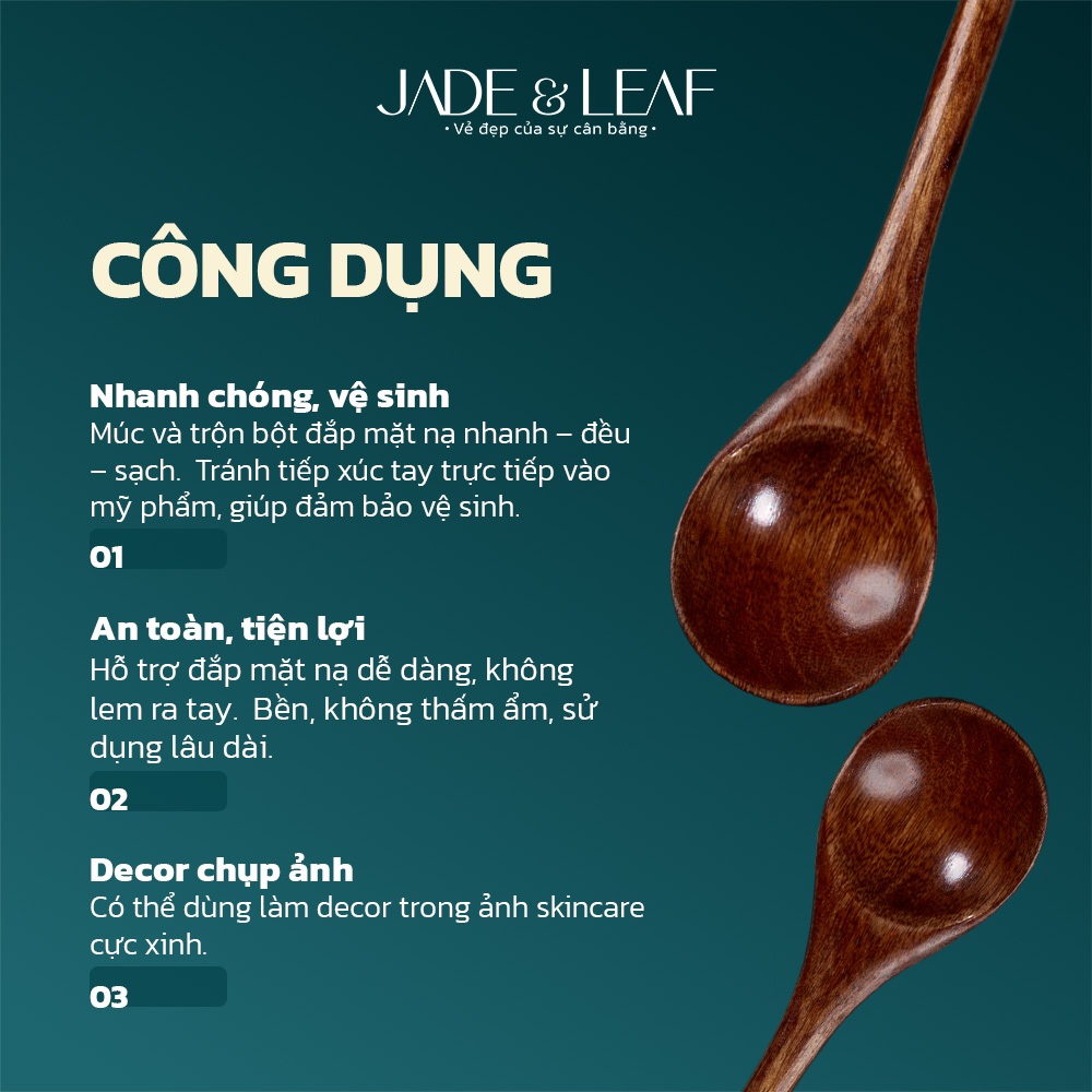 Muỗng Gỗ Hàn Quốc Jade&Leaf, Thìa Gỗ Cán Dài Từ Gỗ Cao Cấp Đắp Mặt Nạ Trộn Bột Trang Trí Tiện Lợi