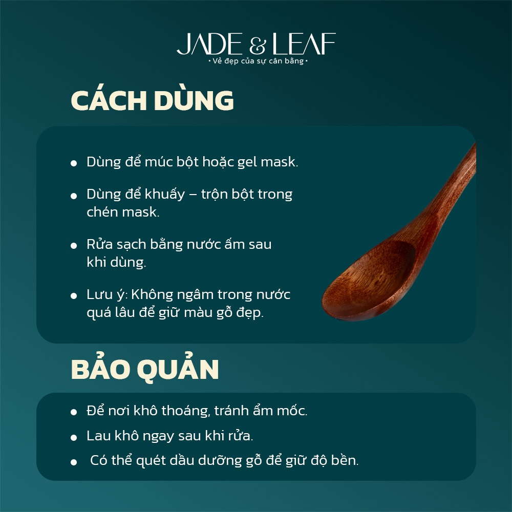Muỗng Gỗ Hàn Quốc Jade&Leaf, Thìa Gỗ Cán Dài Từ Gỗ Cao Cấp Đắp Mặt Nạ Trộn Bột Trang Trí Tiện Lợi