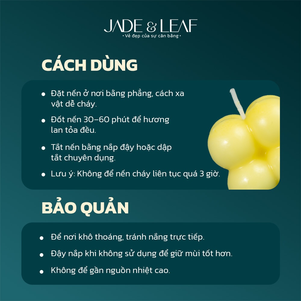 Nến Thơm Phòng Mini Jade&Leaf Handmade Cao Cấp, Không Khói Thành Phần Thiên Nhiên Thư Giãn Dễ Ngủ