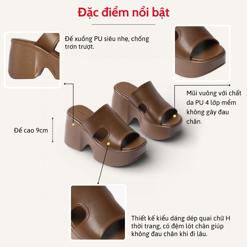 Dép Nữ Đế Xuồng 9cm Quai Chữ H Thời Trang Pixie H437