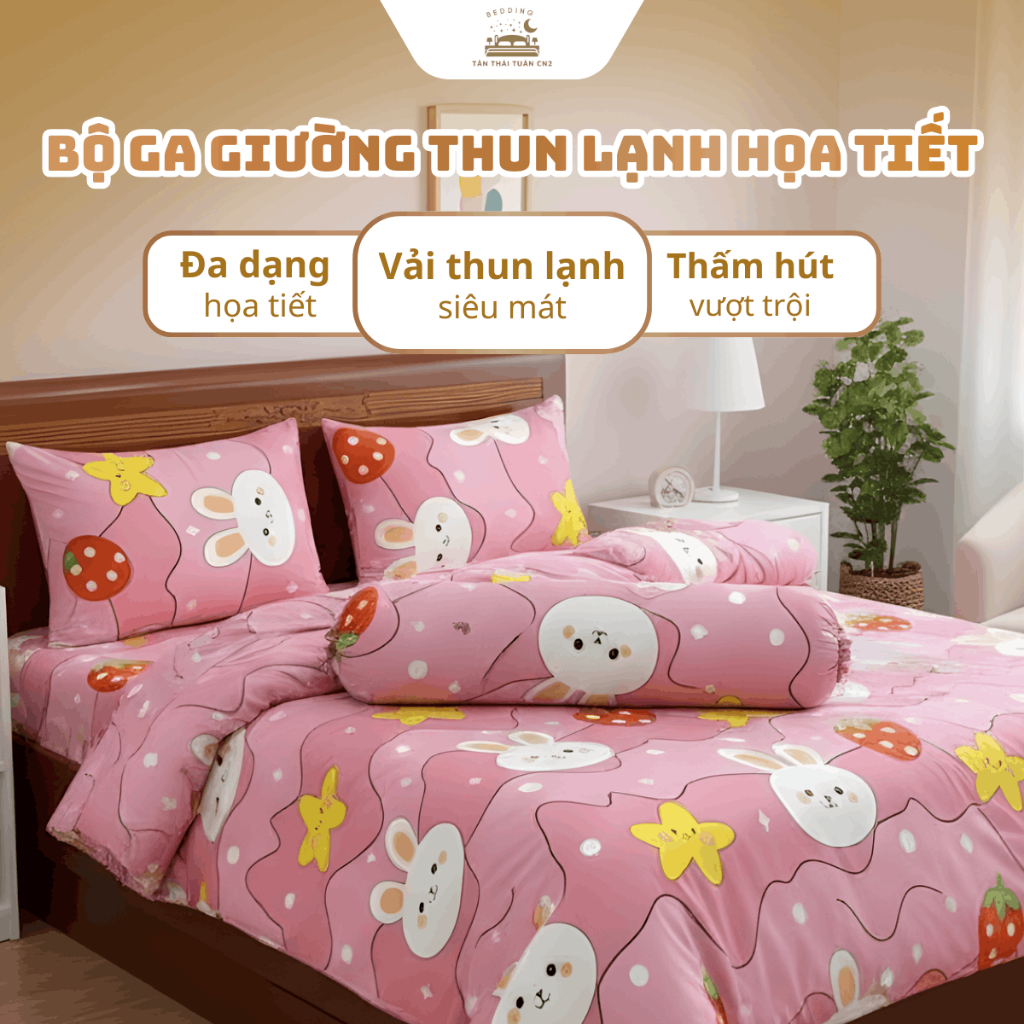Bộ ga giường thun lạnh thun silk họa tiết nhiều màu 4 món ga áo gối co giãn cao cấp nằm thoáng khí