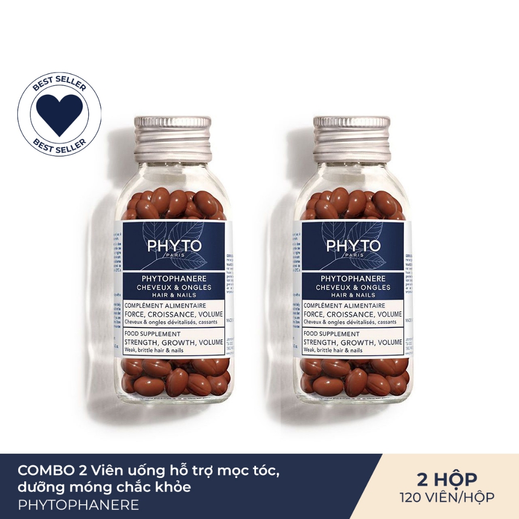 Combo 2 Thực phẩm bảo vệ sức khỏe PHYTO Phanere -Bổ sung Biotin, kẽm giúp hỗ trợ mọc tóc, dưỡng móng chắc khỏe (Hộp120v)