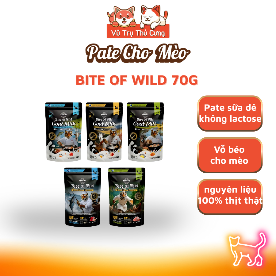 Pate Giàu Đạm Cho Mèo Nhà Bite of Wild –  Công Thức Sữa Dê New Zealand, Túi 70g