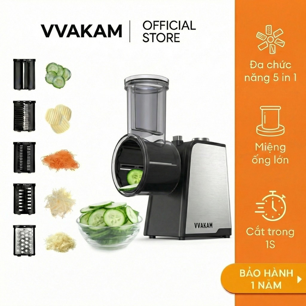 VVAKAM 5 in 1 Máy cắt rau củ Máy thái Nạo rau quả Nạo rau củ Công suất cao 250W  Dao nạo rau quả dao bào sợi đa năng