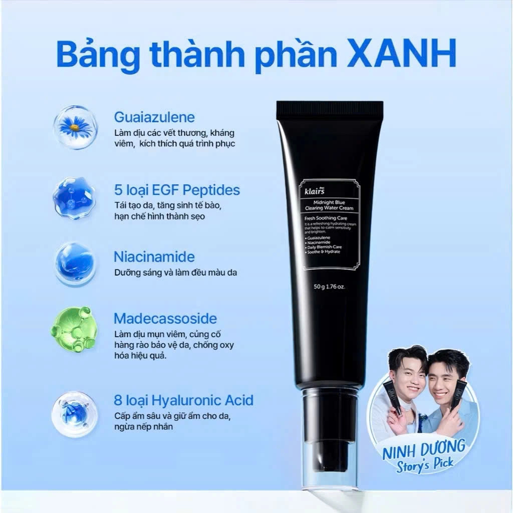 Kem dưỡng da Dear, Klairs Midnight Blue Calming Cream phục hồi da yếu nhạy cảm