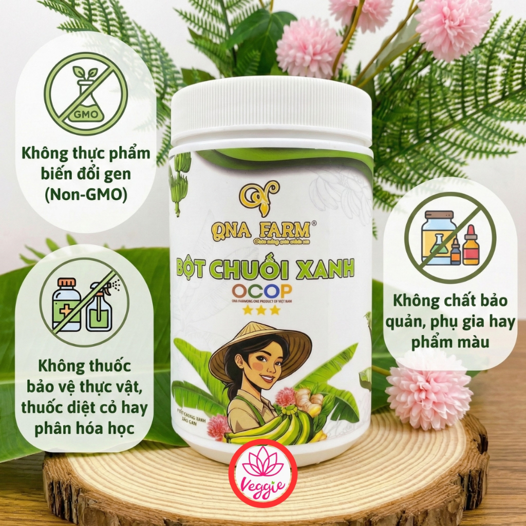 Bột Chuối Xanh QNA Farm Nguyên Chất (Hộp 500g) - Hỗ Trợ Dạ Dày, Giảm Cân, Tiểu Đường.