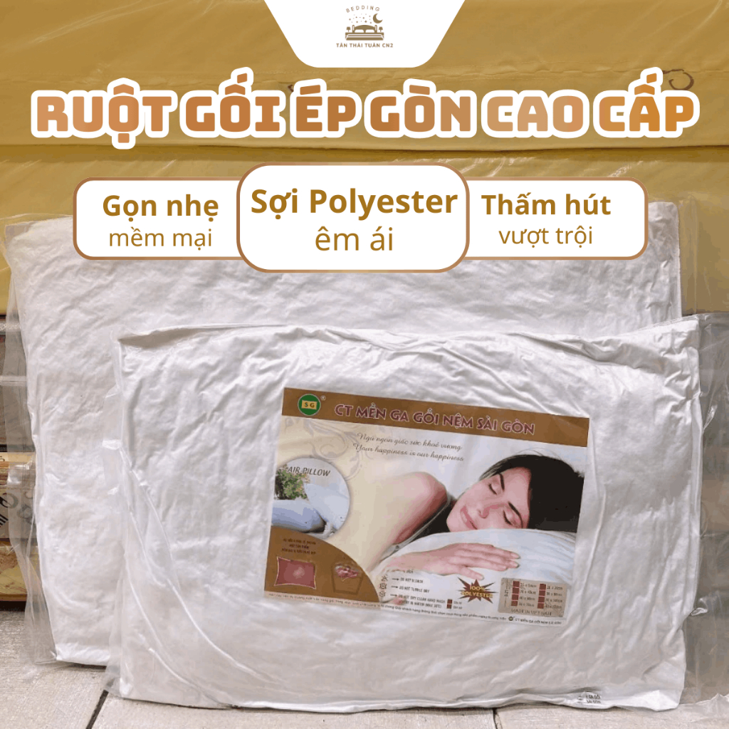 Ruột gối ép gòn cao cấp gối hơi Sài Gòn có dây kéo chắc chắn ruột gòn êm ái bền đẹp