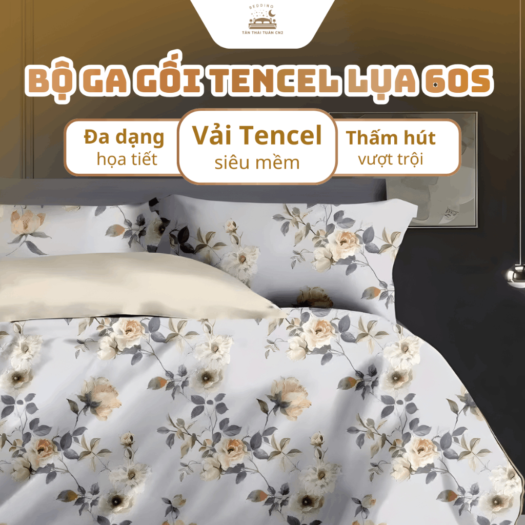 Bộ ga gối Tencel lụa cao cấp gồm 4 món mát lạnh áo gối ôm có dây kéo dùng cho nệm 3–25cm