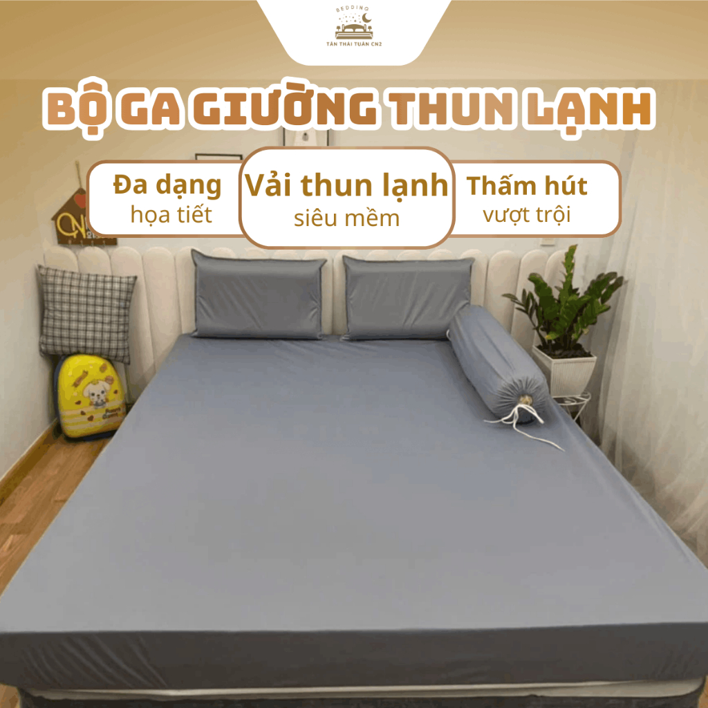Bộ ga giường thun lạnh trơn một màu cao cấp 4 món gồm drap giường 2 áo gối nằm 1 áo gối ôm