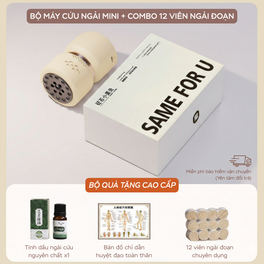 Máy xông ngải cứu cầm tay đá Bianstone cao cấp 2026 dùng cho mặt và body, tặng kèm 12 viên ngải cứu và tinh dầu ngải cứu